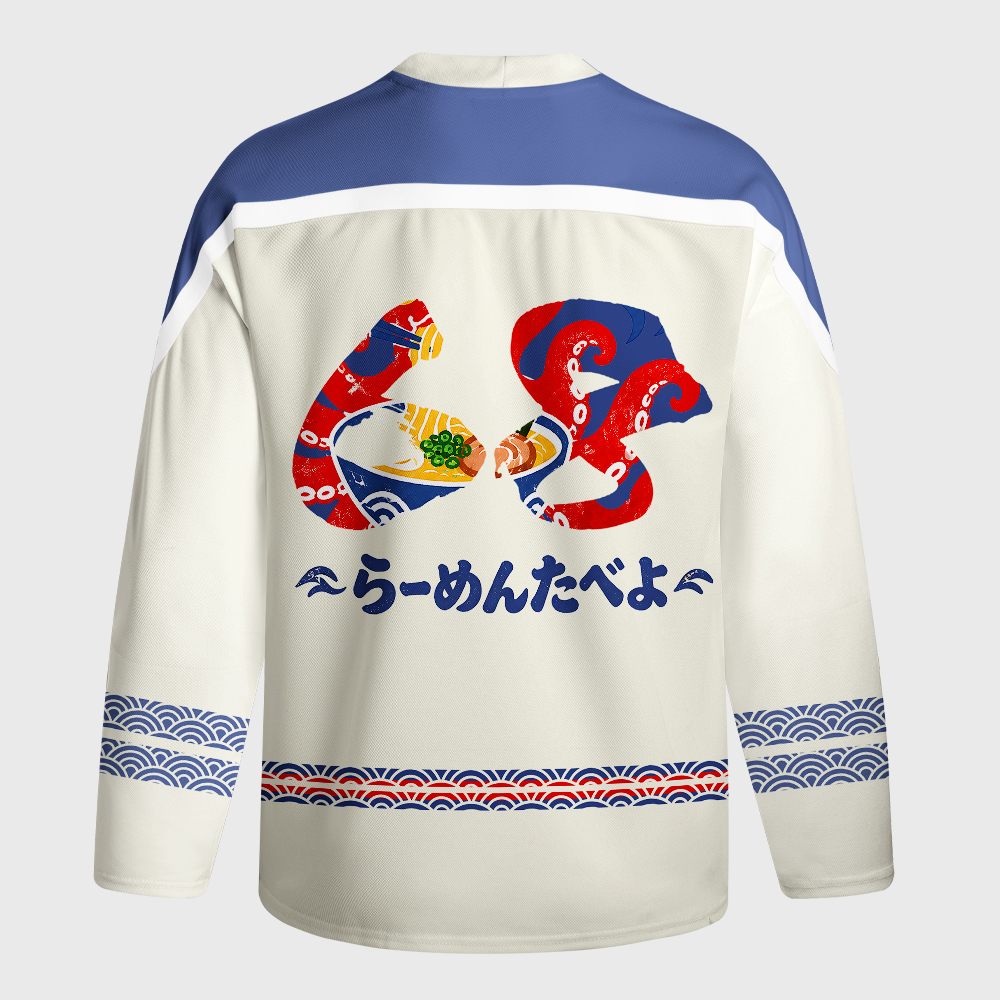Tokyo-Tiger Japanese Retro Octopus Ramen Long-Sleeve Hockey Jersey