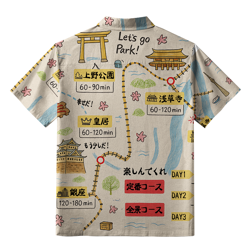 Tokyo-Tiger Tokyo's Famous Attractions Roadmap Aloha Hawaiian Shirt