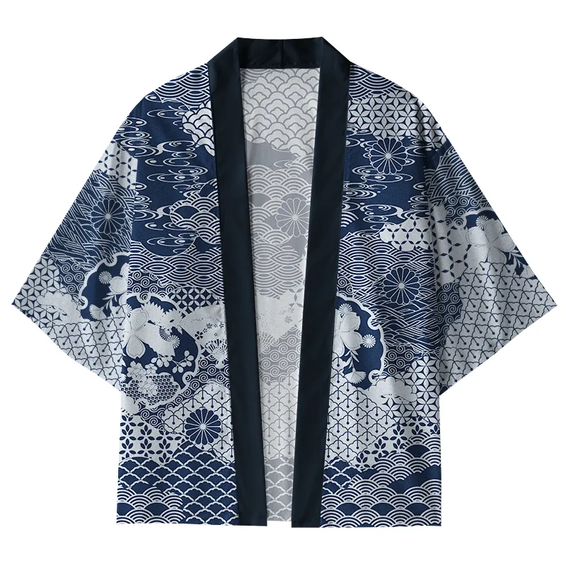 Tokyo-Tiger Elegant Floral Waves Kimono Cardigan