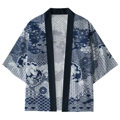 Tokyo-Tiger Elegant Floral Waves Kimono Cardigan