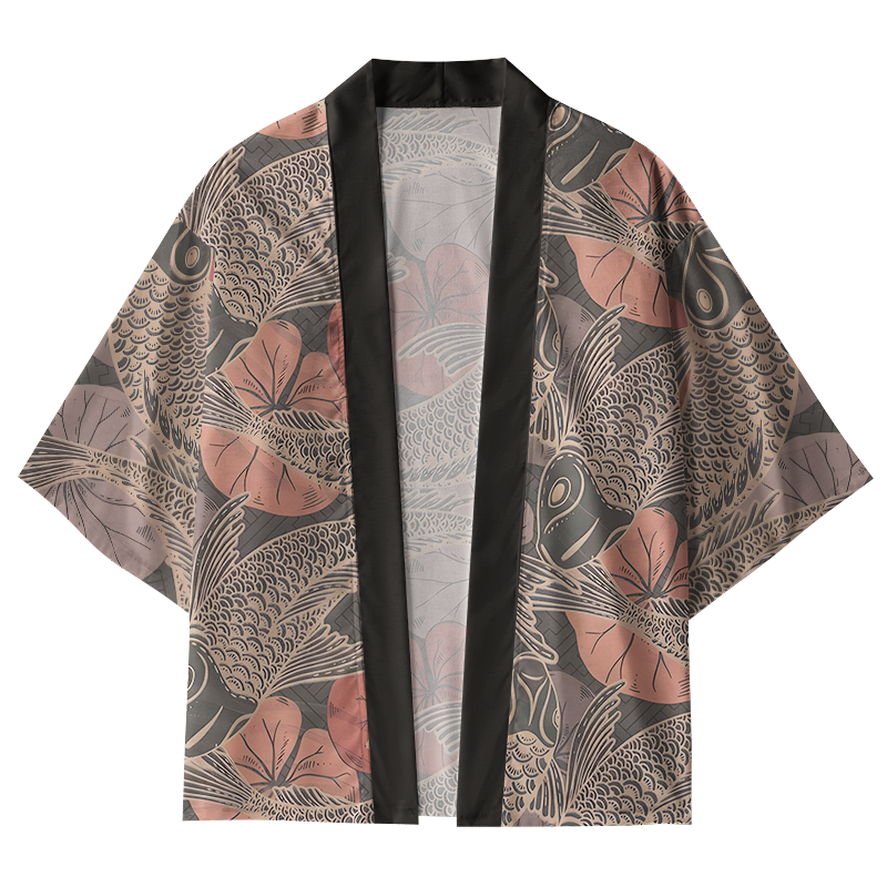 Tokyo-Tiger Swimming Koi Kimono Cardigan