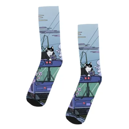 Tokyo-Tiger Black Cat On The Train Socks