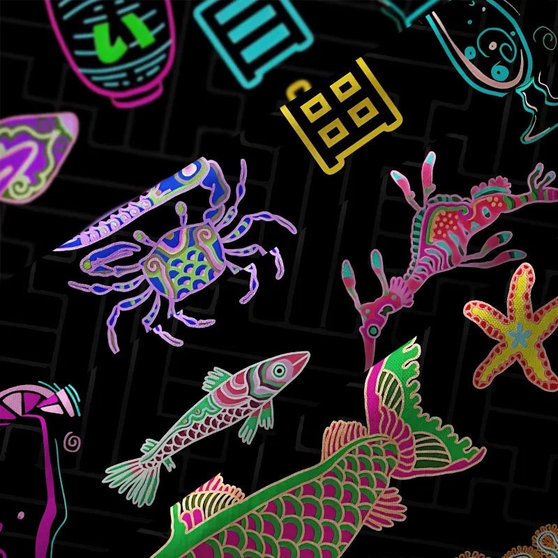 Tokyo-Tiger Neon Sea Animals Button-up Shirt