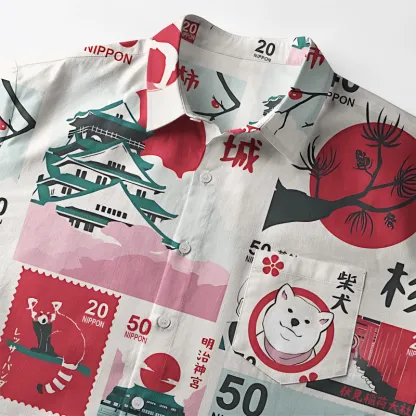 Tokyo-Tiger Japanese Stamps Button-up Shirt