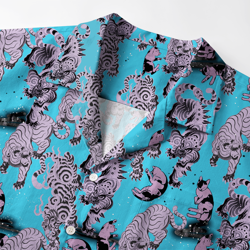 Tokyo-Tiger Hundred Tigers Blue Aloha Hawaiian Shirt