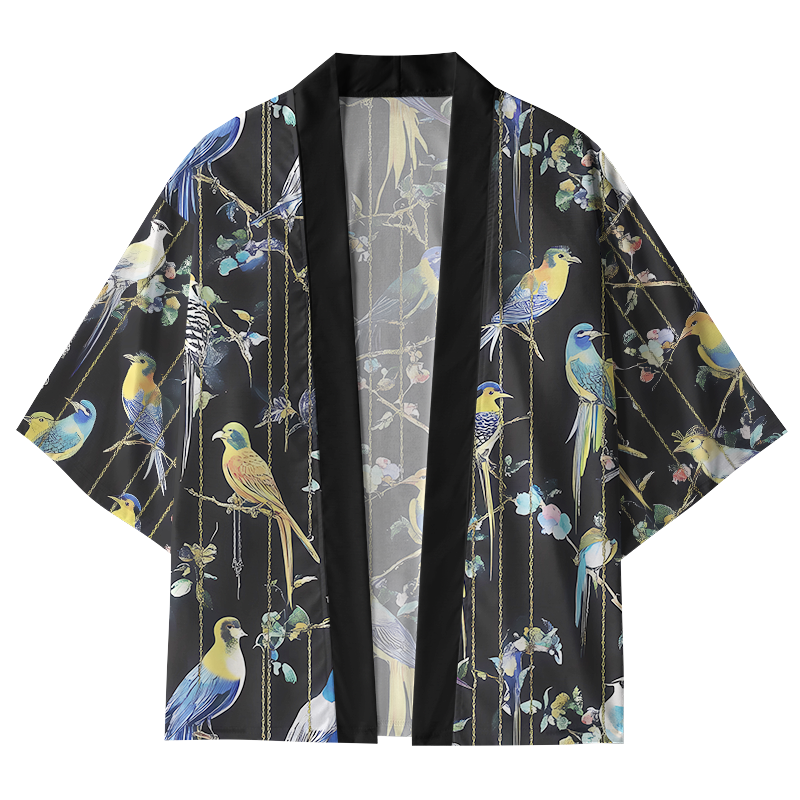 Tokyo-Tiger Parrots On Branch Kimono Cardigan
