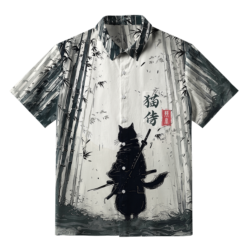 Tokyo-Tiger Samurai Cat In The Bamboo Forest Button-up Shirt