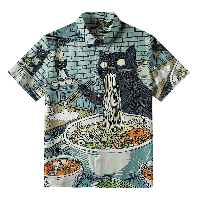 Tokyo-Tiger Cat In The Ramen Shop Button-up Shirt