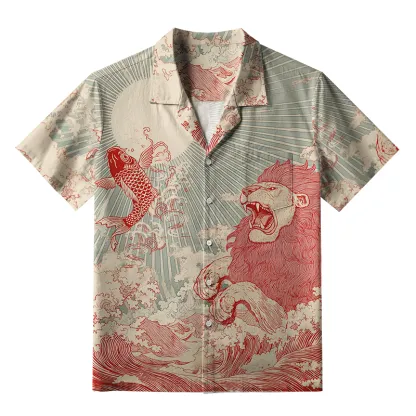 Tokyo-Tiger Waves Of Lion And Koi Aloha Hawaiian Shirt