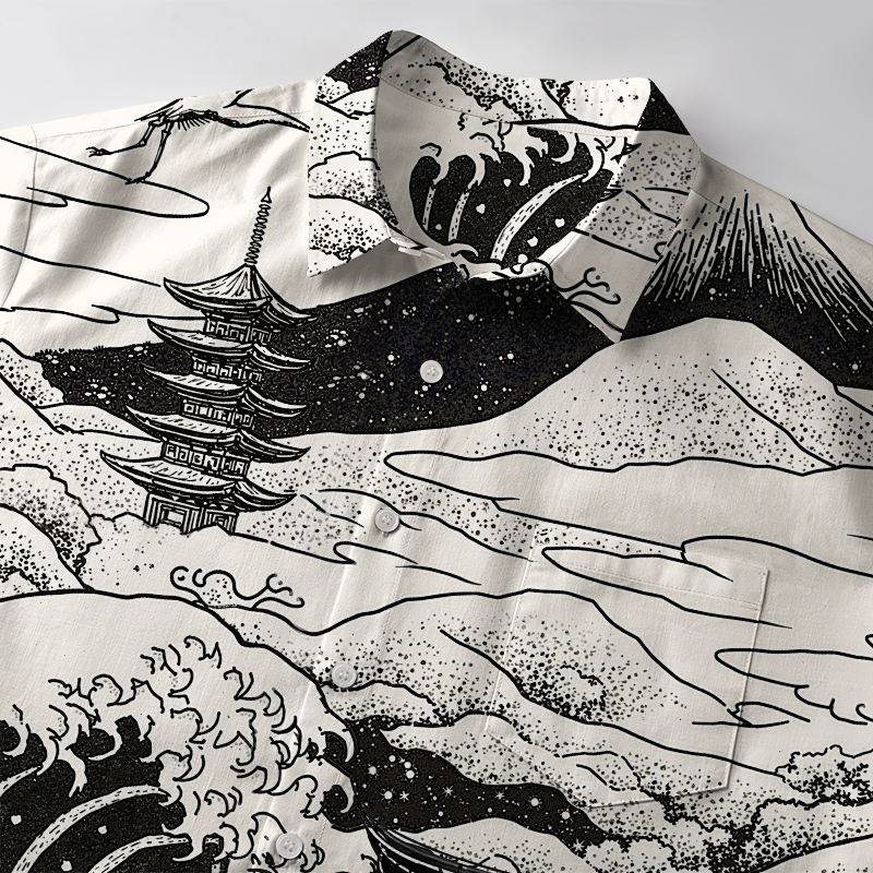 Tokyo-Tiger Retro Japanese landscape Button-up Shirt