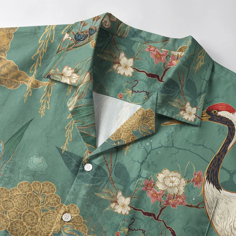 Tokyo-Tiger Red-Crowned Crane In The Garden Aloha Hawaiian Shirt