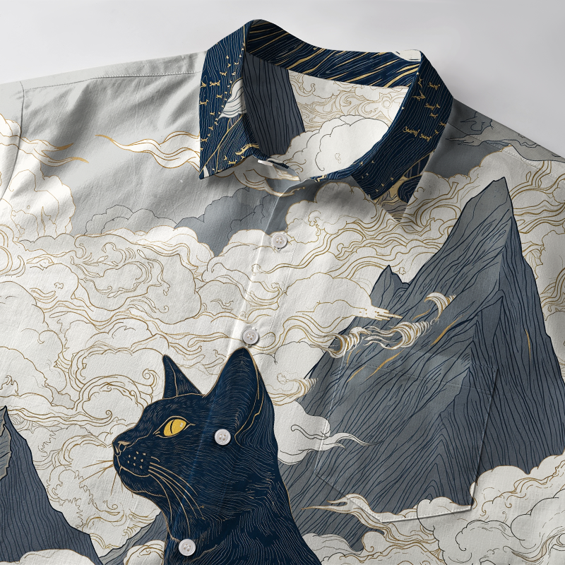 Tokyo-Tiger Cat Amidst Majestic Peaks Button-up Shirt