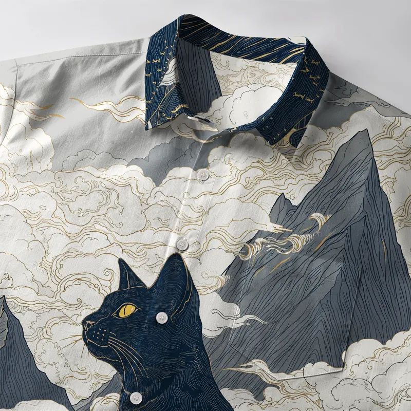 Tokyo-Tiger Cat Amidst Majestic Peaks Button-up Shirt