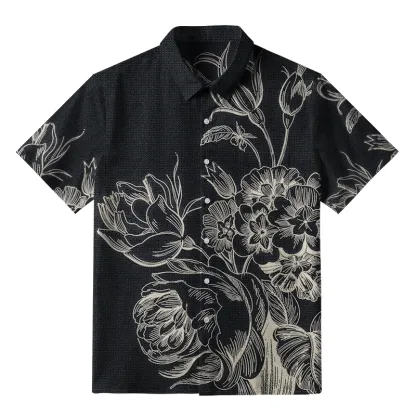 Tokyo-Tiger Monochrome Floral Elegance Button-up Shirt