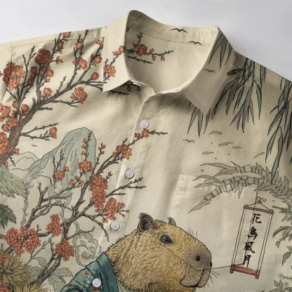 Tokyo-Tiger Capybara Enjoying Sushi Feast Button-up Shirt