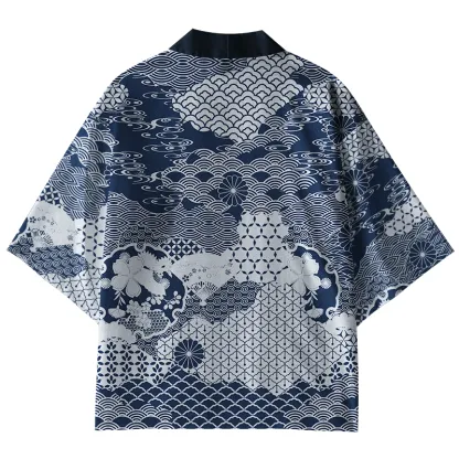 Tokyo-Tiger Elegant Floral Waves Kimono Cardigan