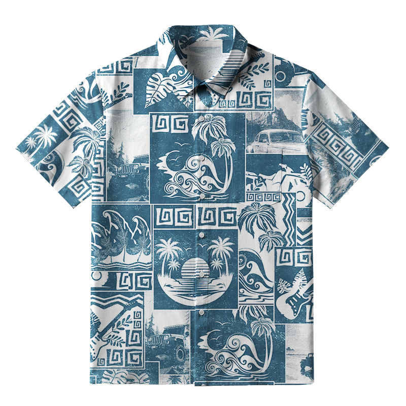 Tokyo-Tiger Tropical Island Collage Button-up Shirt
