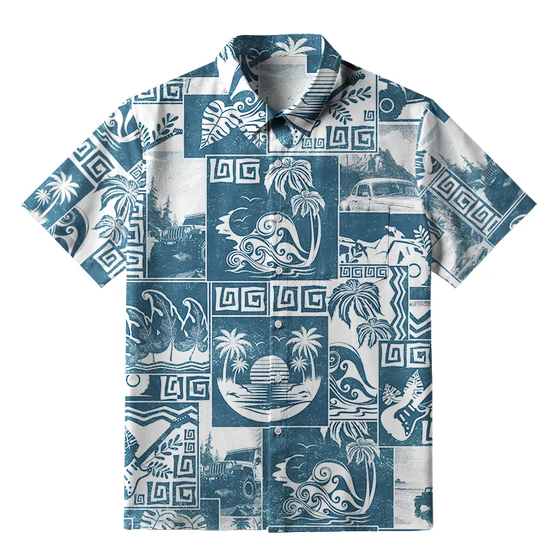 Tokyo-Tiger Tropical Island Collage Button-up Shirt