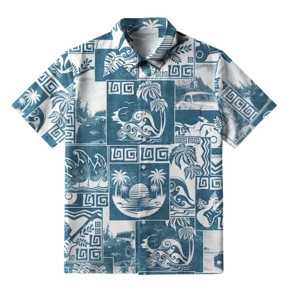 Tokyo-Tiger Tropical Island Collage Button-up Shirt