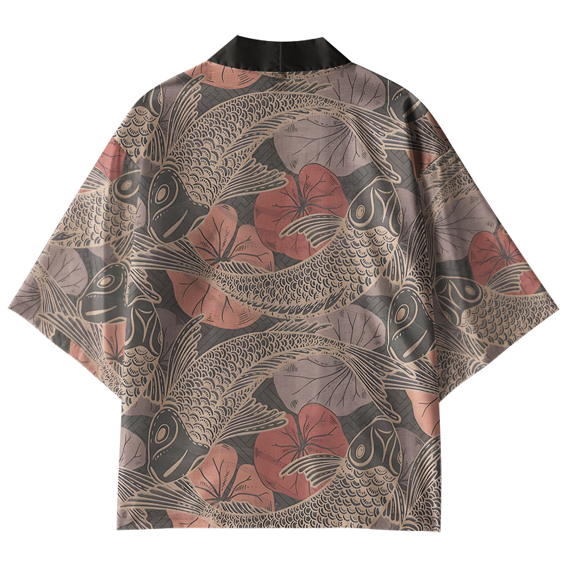 Tokyo-Tiger Swimming Koi Kimono Cardigan