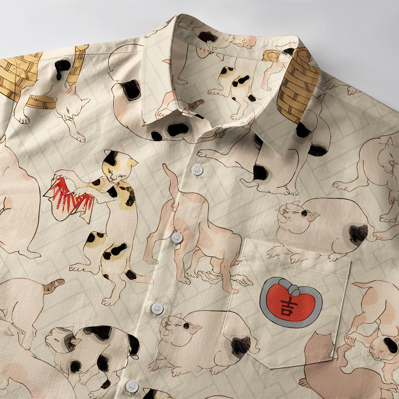 Tokyo-Tiger Cats Frolic Button-up Shirt