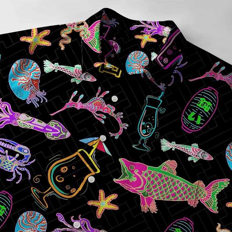 Tokyo-Tiger Neon Sea Animals Button-up Shirt