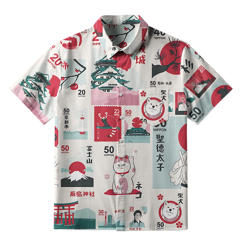 Tokyo-Tiger Japanese Stamps Button-up Shirt