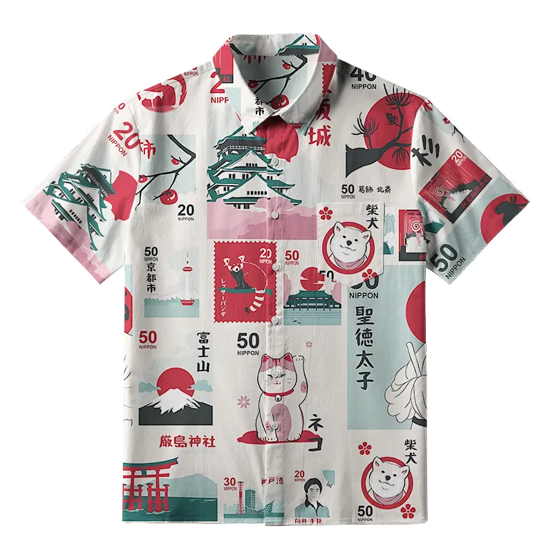 Tokyo-Tiger Japanese Stamps Button-up Shirt