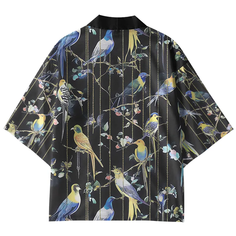 Tokyo-Tiger Parrots On Branch Kimono Cardigan