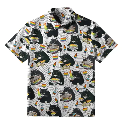 Tokyo-Tiger Pride Cat Eating Japanese Food Button-up Shirt
