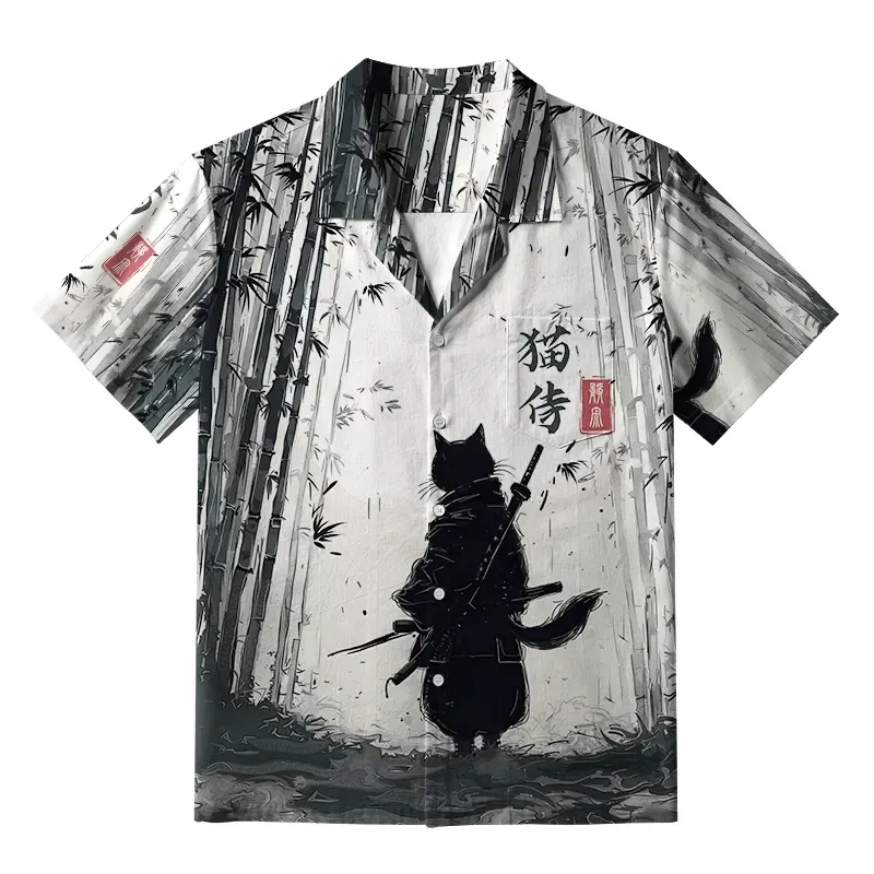 Tokyo-Tiger Samurai Cat In The Bamboo Forest Aloha Hawaiian Shirt