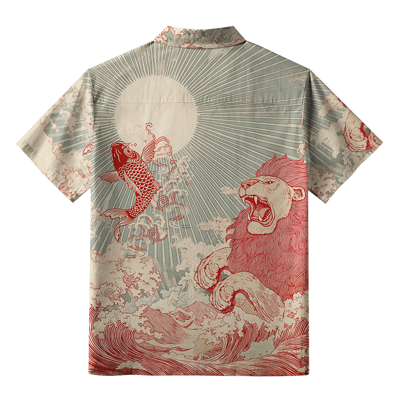 Tokyo-Tiger Waves Of Lion And Koi Button-up Shirt