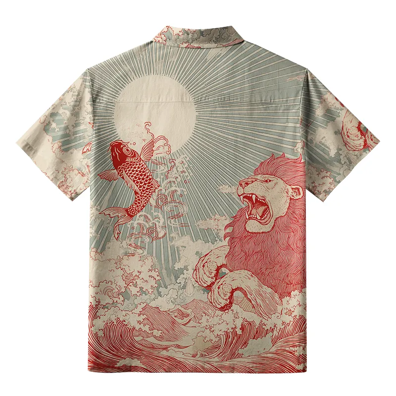 Tokyo-Tiger Waves Of Lion And Koi Button-up Shirt