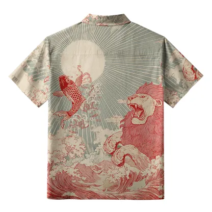 Tokyo-Tiger Waves Of Lion And Koi Button-up Shirt