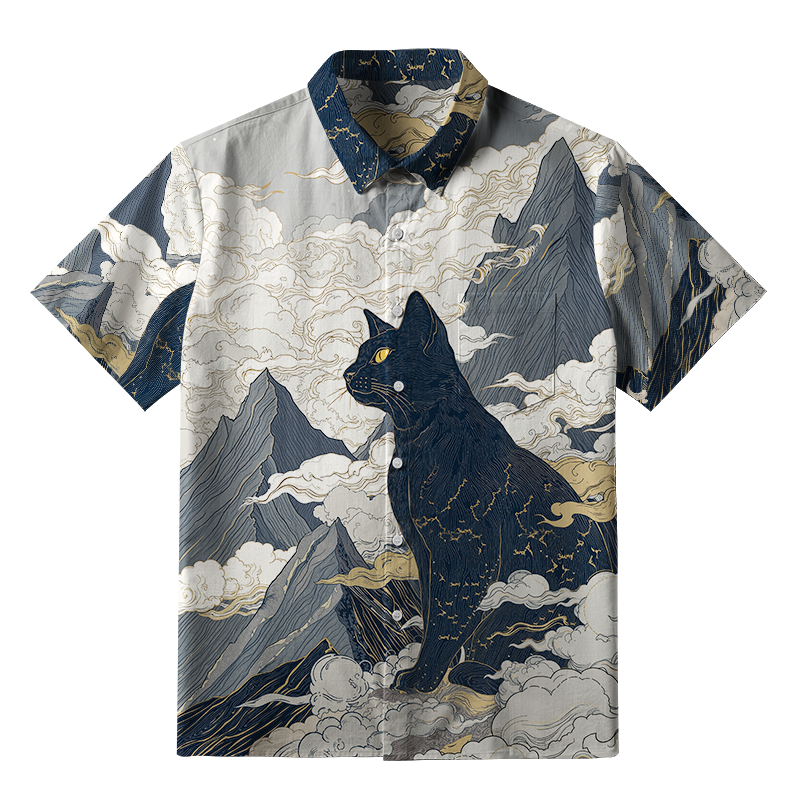 Tokyo-Tiger Cat Amidst Majestic Peaks Button-up Shirt