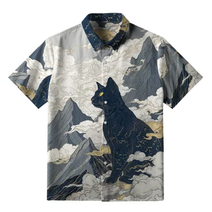 Tokyo-Tiger Cat Amidst Majestic Peaks Button-up Shirt