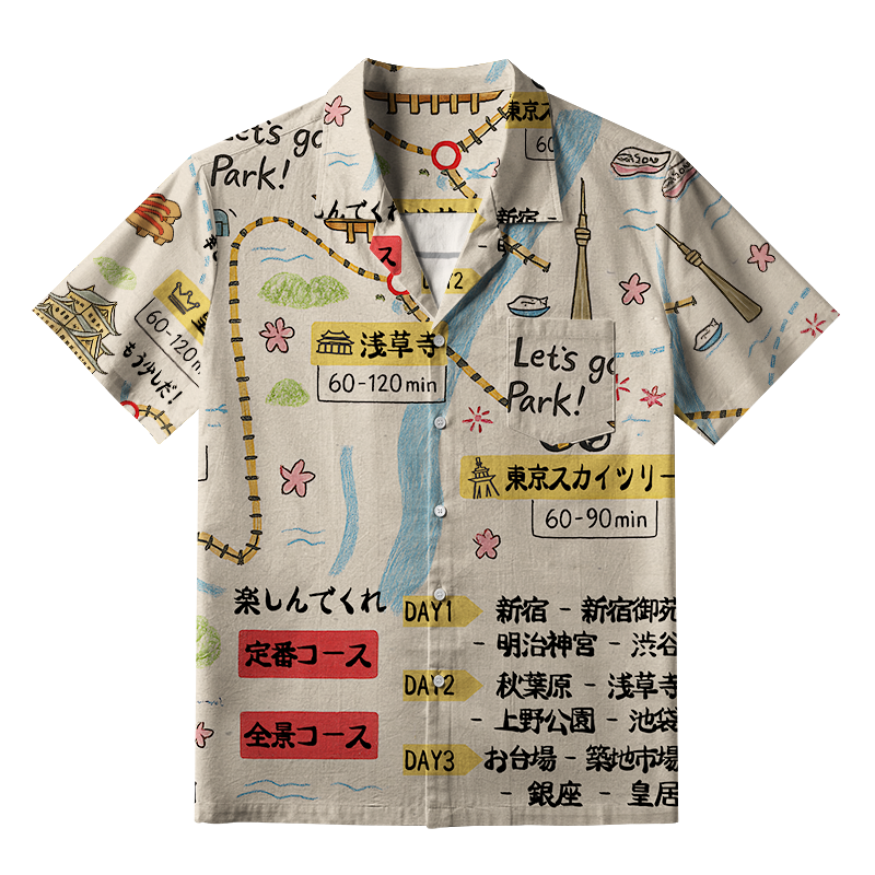 Tokyo-Tiger Tokyo's Famous Attractions Roadmap Aloha Hawaiian Shirt