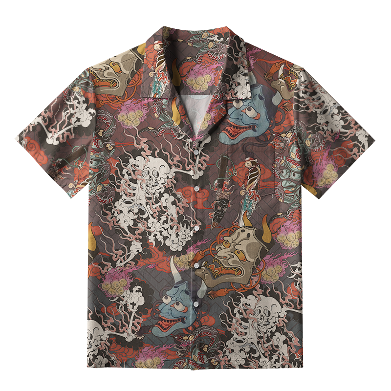 Tokyo-Tiger Japanese Oni Mask Aloha Hawaiian Shirt