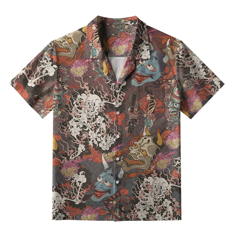 Tokyo-Tiger Japanese Oni Mask Aloha Hawaiian Shirt