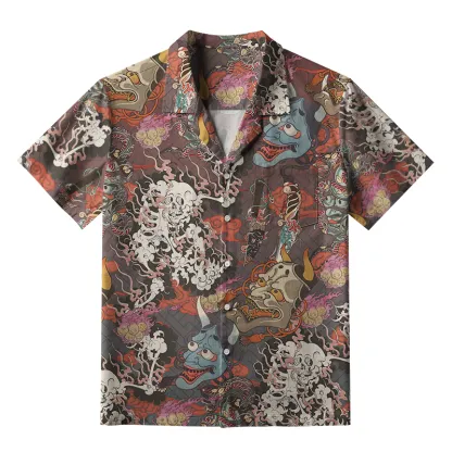 Tokyo-Tiger Japanese Oni Mask Aloha Hawaiian Shirt