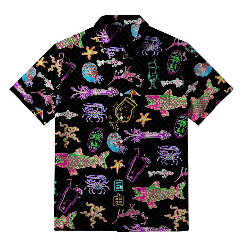 Tokyo-Tiger Neon Sea Animals Button-up Shirt