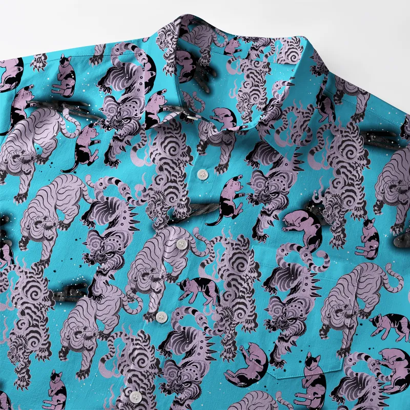 Tokyo-Tiger Hundred Tigers Blue Button-up Shirt