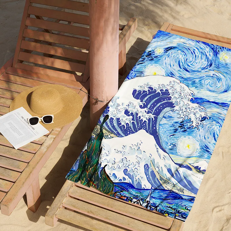 Tokyo-Tiger Waves Under The Starry Night Beach Towel