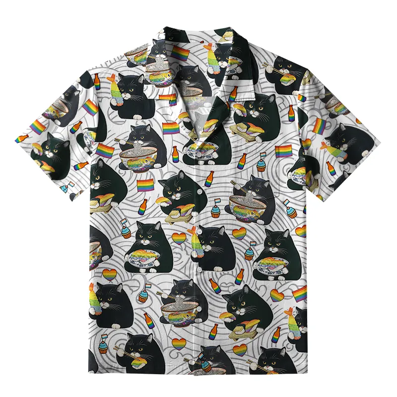 Tokyo-Tiger Pride Cat Eating Japanese Food Aloha Hawaiian Shirt