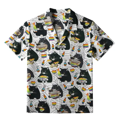 Tokyo-Tiger Pride Cat Eating Japanese Food Aloha Hawaiian Shirt