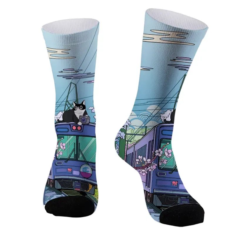 Tokyo-Tiger Black Cat On The Train Socks