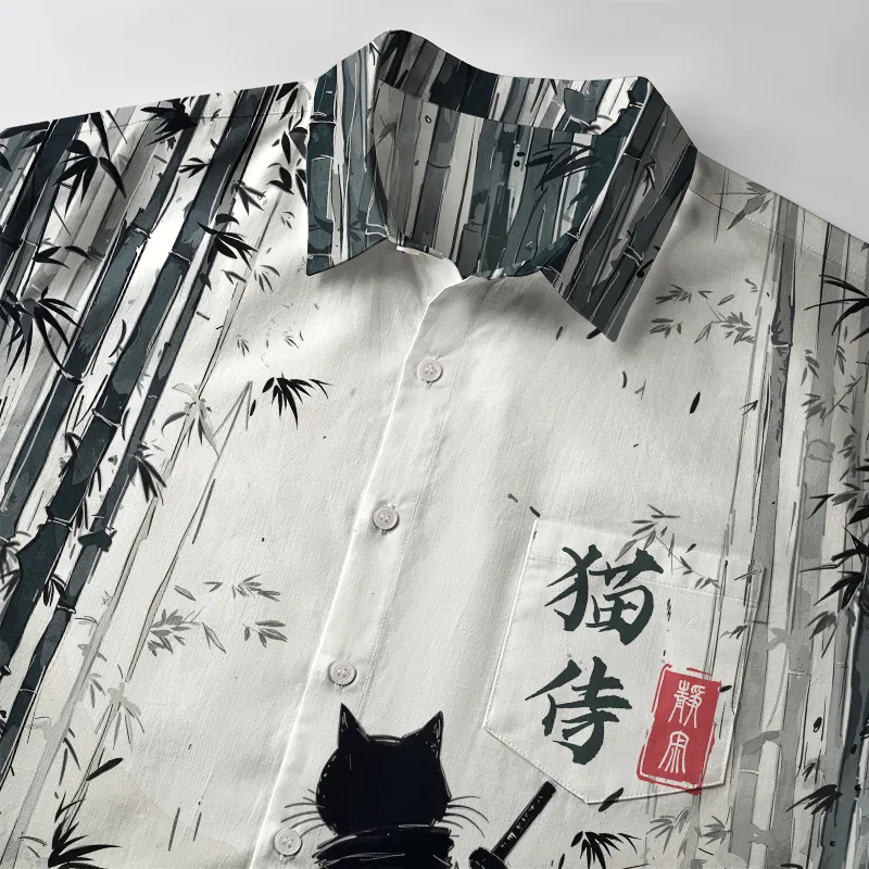 Tokyo-Tiger Samurai Cat In The Bamboo Forest Button-up Shirt
