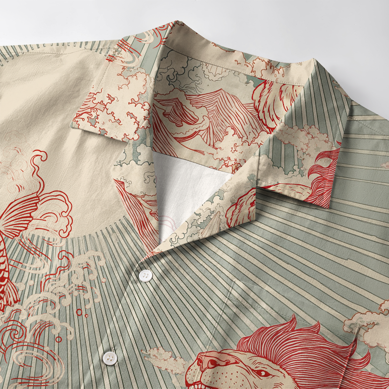 Tokyo-Tiger Waves Of Lion And Koi Aloha Hawaiian Shirt