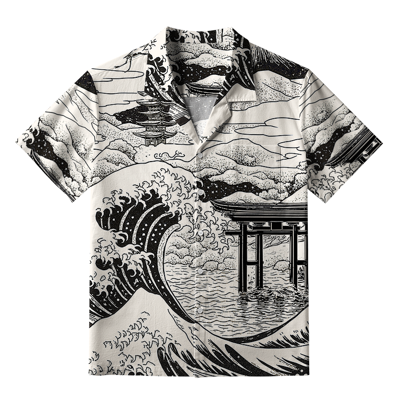 Tokyo-Tiger Retro Japanese landscape Aloha Hawaiian Shirt