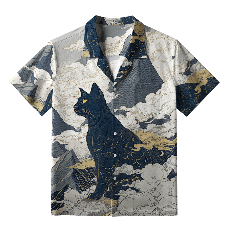Tokyo-Tiger Cat Amidst Majestic Peaks Aloha Hawaiian Shirt